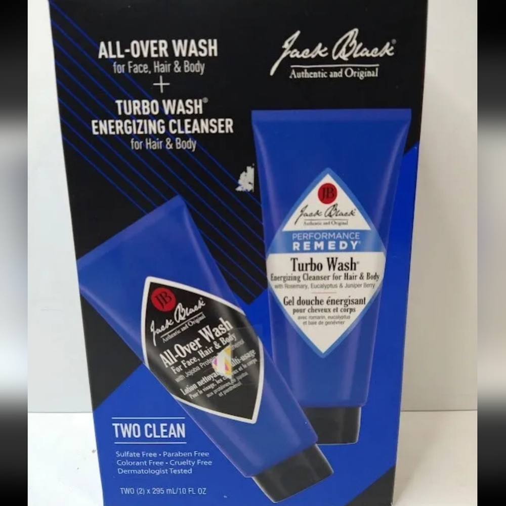 Jack Black Two Clean: 1 Turbo Wash, 10 oz, & 1 All Over Wash, 10 oz, Energizing